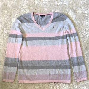 TOMMY HILGIER - Grey and pink sparkly v-neck